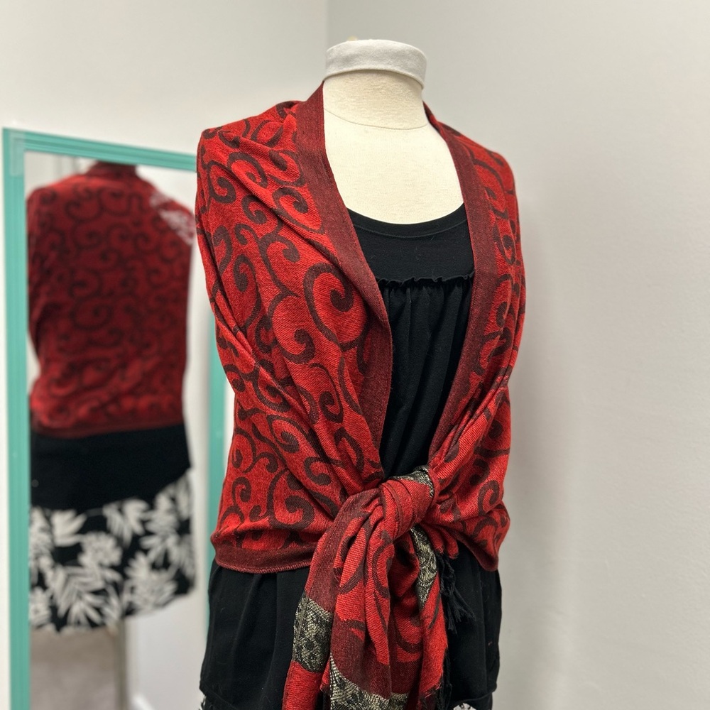 Chic Red Swirl Scarf